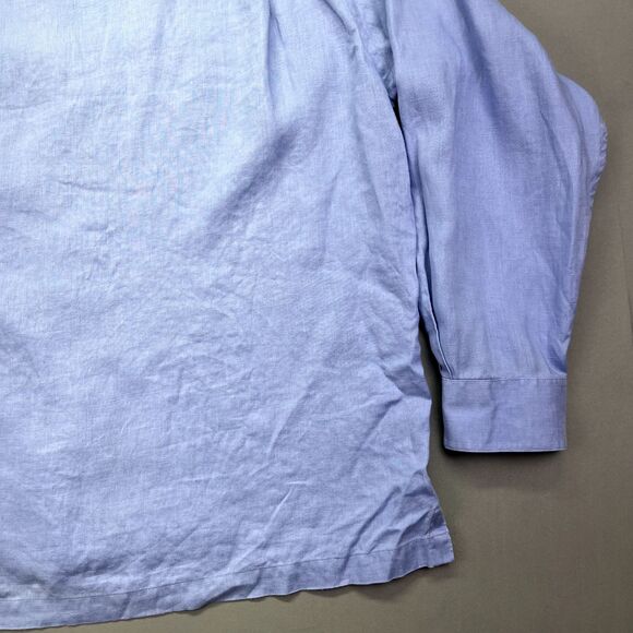 Finest Pure 100% Linen Classic Fit Long Sleeve Button Shirt Blue Men's Sz L - Picture 12 of 14